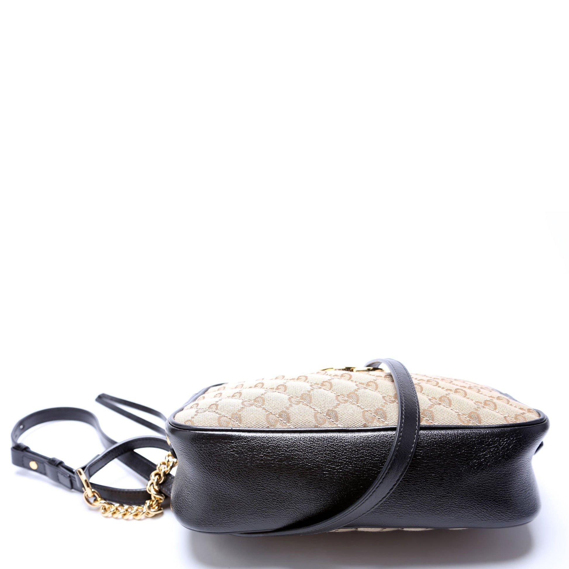 Gucci 447632 Marmont Small GG Canvas Camera Tan/Black Bag