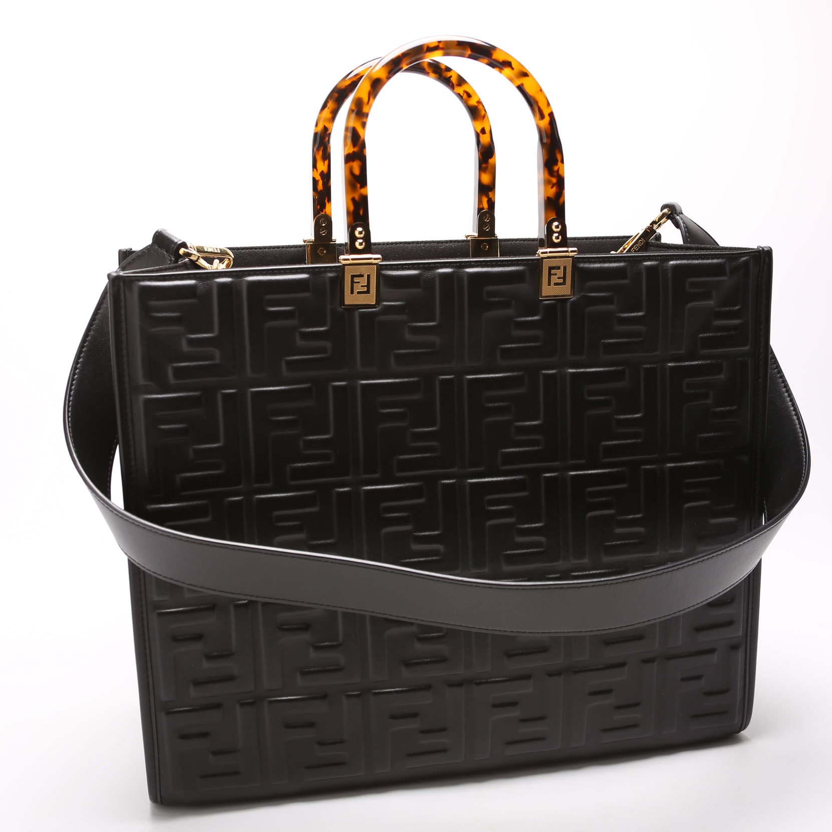 Fendi 8BH386 Sunshine Shopper Medium Leather Black Bag