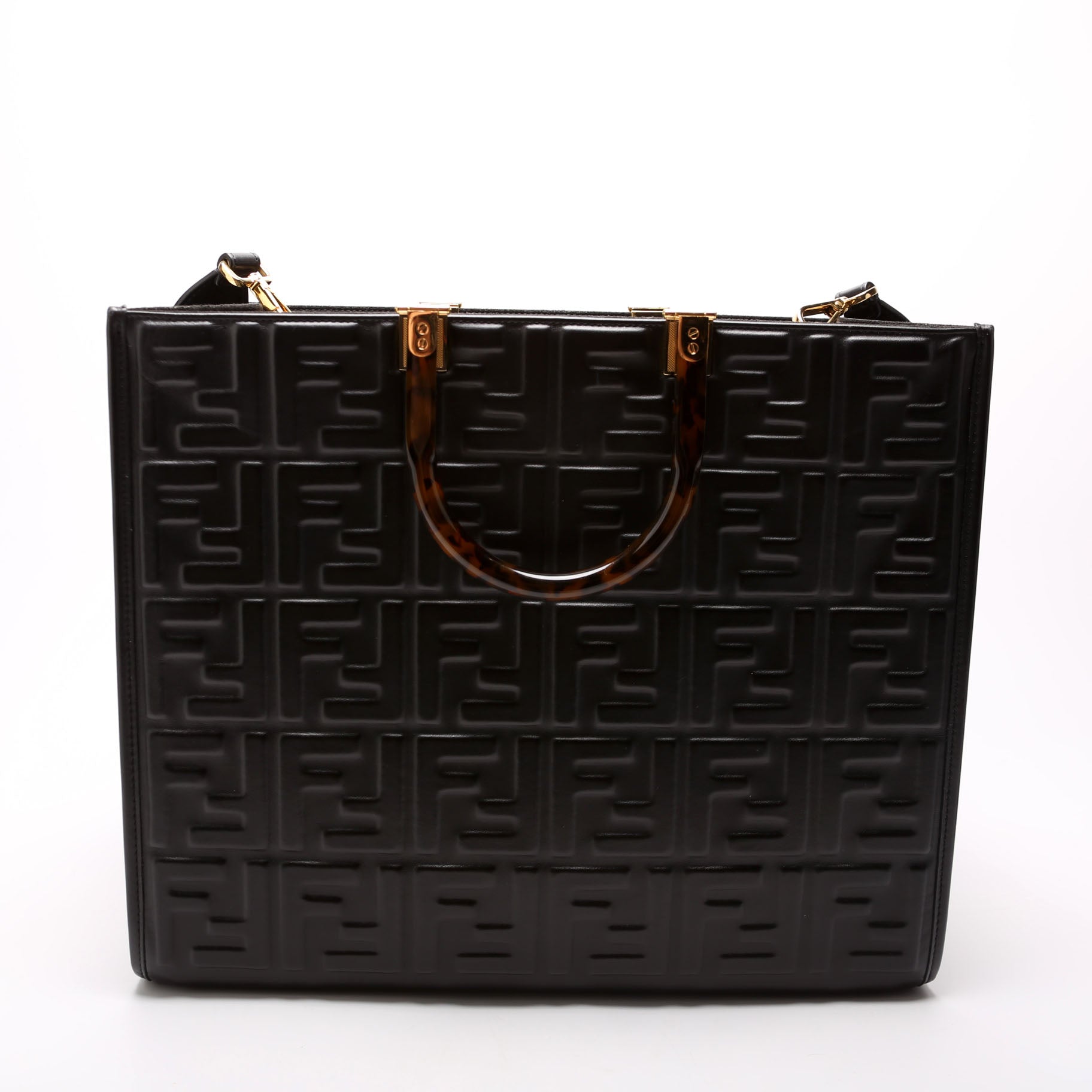 Fendi 8BH386 Sunshine Shopper Medium Leather Black Bag