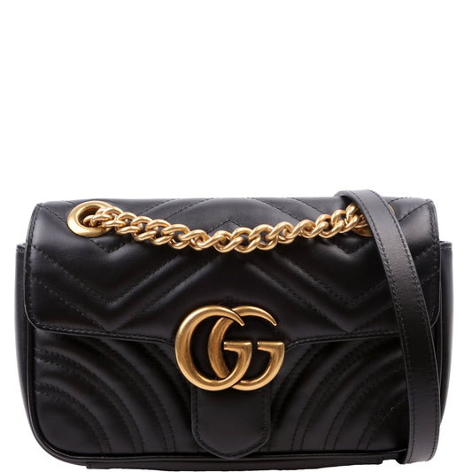 Gucci 446744 Marmont Leather Shoulder Mini Flap Black Bag