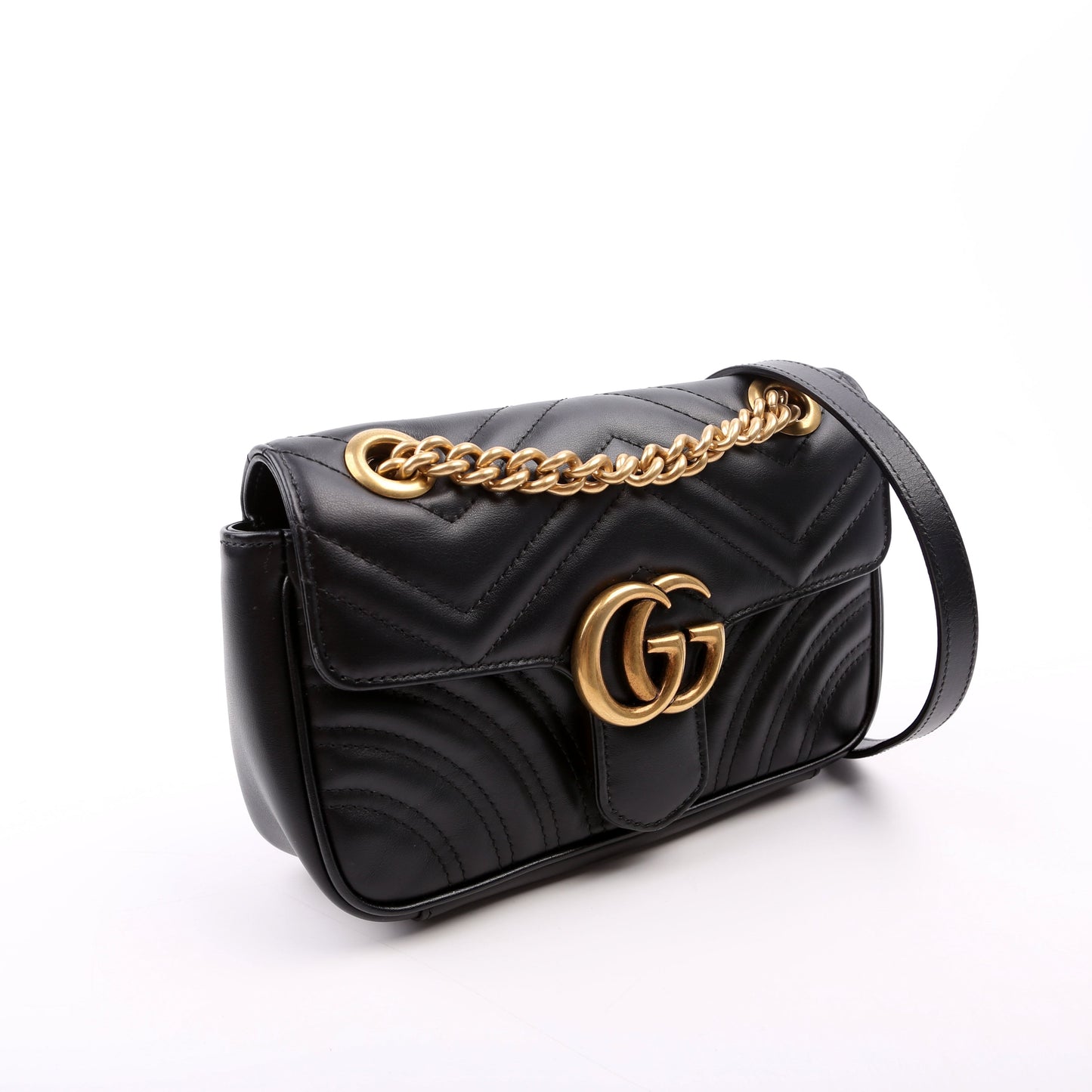 Gucci 446744 Marmont Leather Shoulder Mini Flap Black Bag