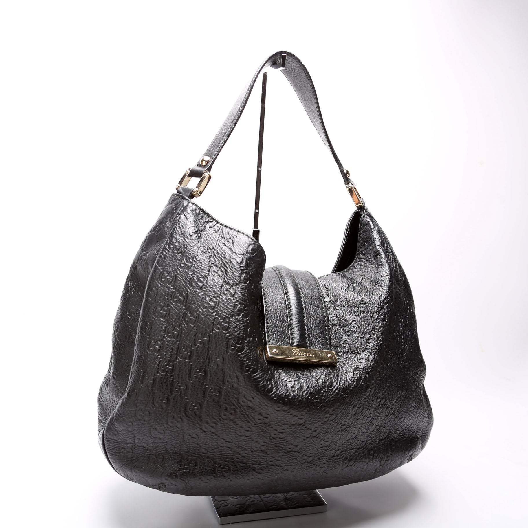 Gucci 233604 GG Leather Large Hobo Black Bag