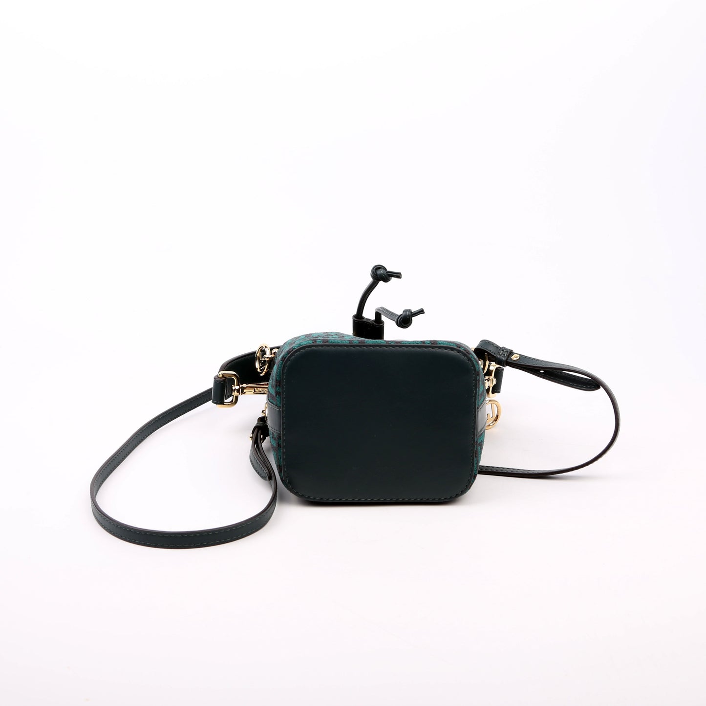 Fendi 8BS010 Mon Tresor Mini Bucket Leather Canvas FF Green Bag