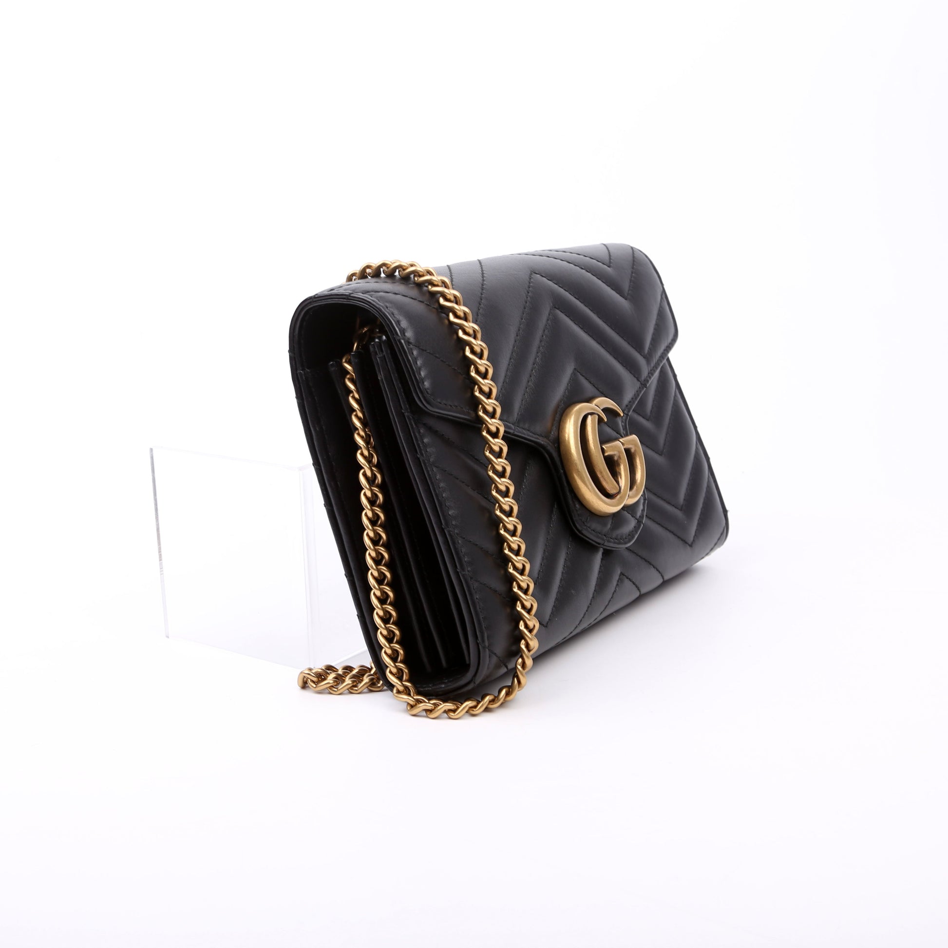 Gucci 474575 Marmont Chain Wallet Black Bag