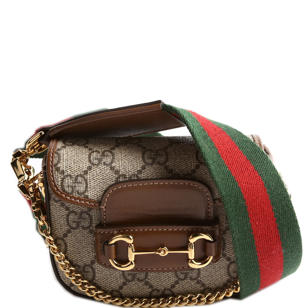 Gucci 699760 Horsebit 1955 GG Supreme Wallet On Strap Brown Bag