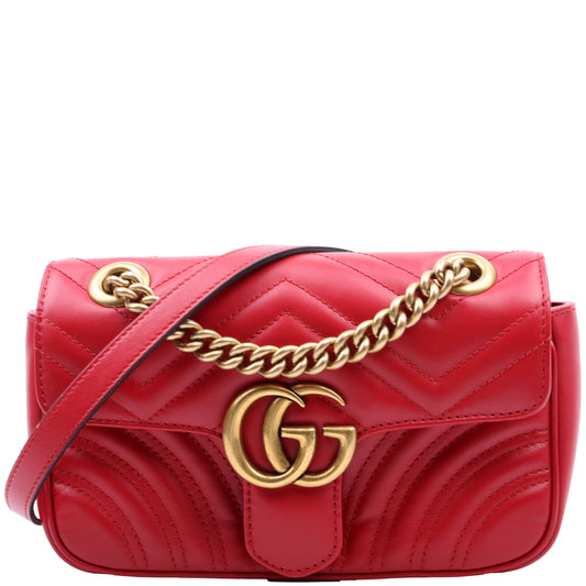 Gucci 446744 Marmont Leather Shoulder Mini Flap Red Bag