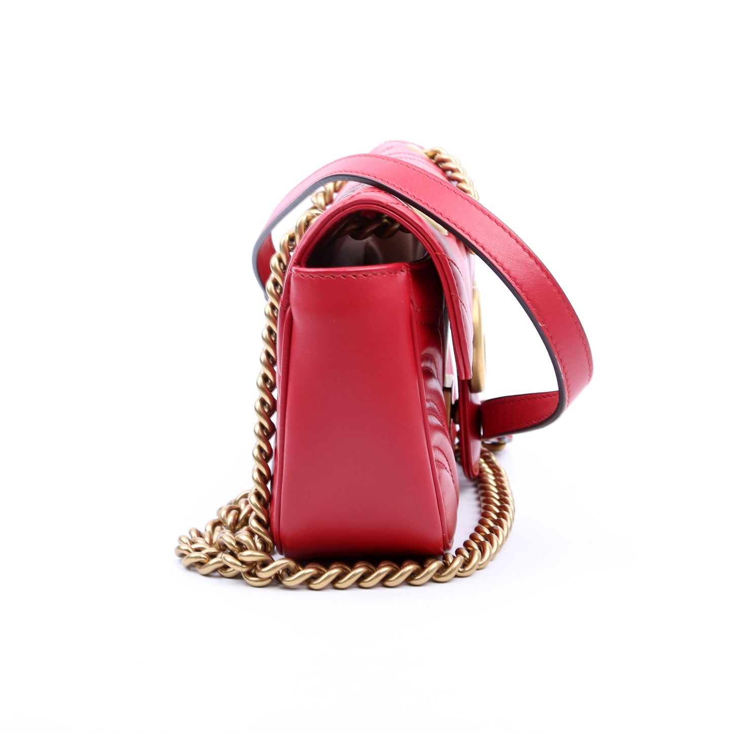Gucci 446744 Marmont Leather Shoulder Mini Flap Red Bag