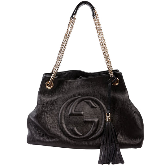 Gucci 308982 Soho Leather Shoulder Medium Black Bag
