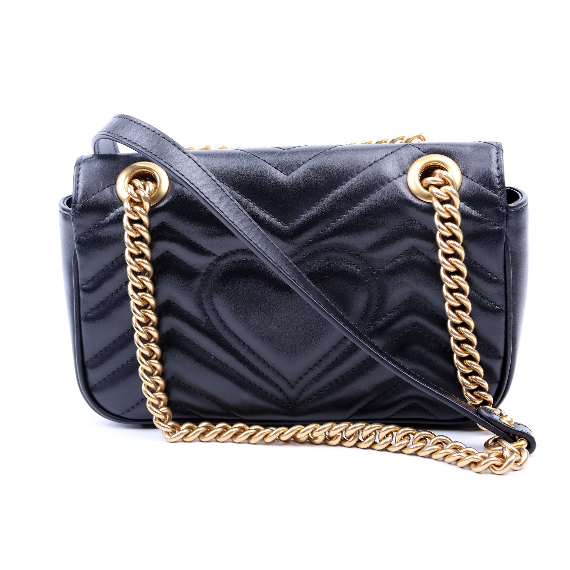 Gucci 446744 Marmont Leather Shoulder Mini Flap Black Bag
