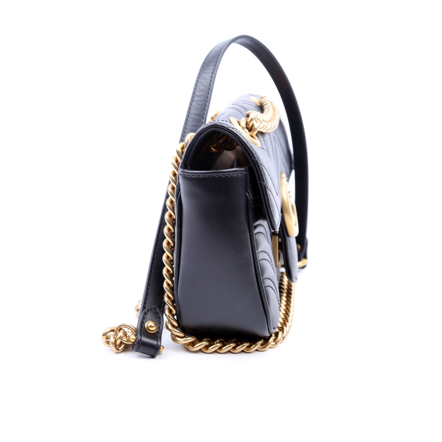 Gucci 446744 Marmont Leather Shoulder Mini Flap Black Bag