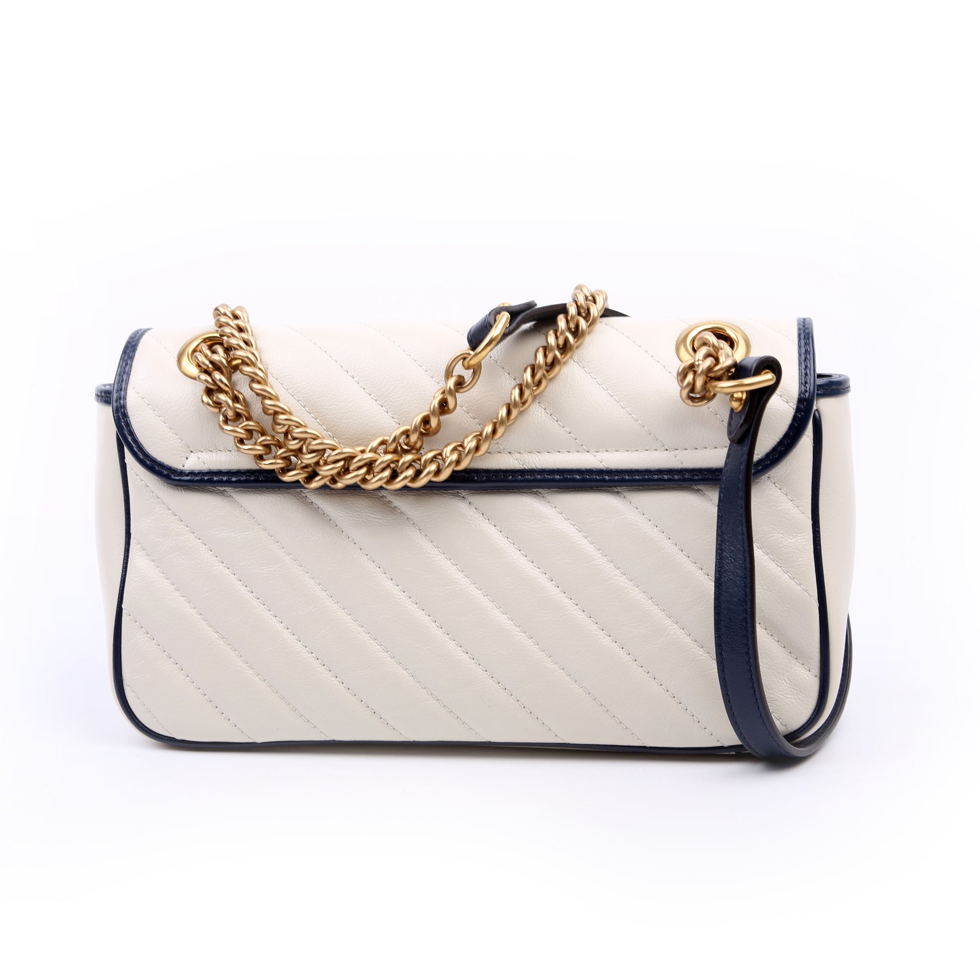 Gucci 443497 Marmont Torchon Shoulder Small Flap Ivory/Navy Bag