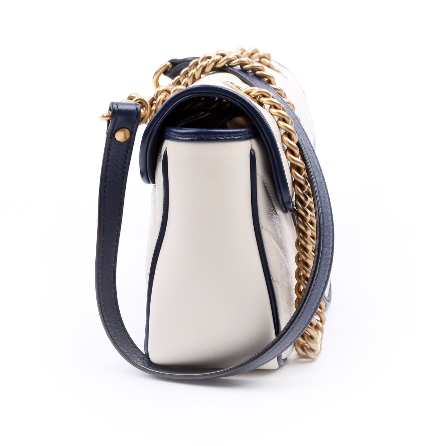 Gucci 443497 Marmont Torchon Shoulder Small Flap Ivory/Navy Bag