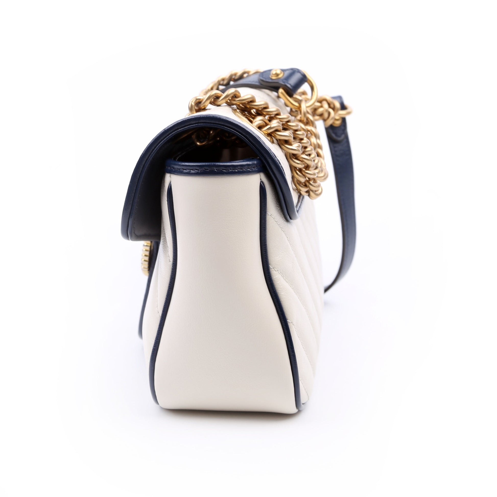 Gucci 443497 Marmont Torchon Shoulder Small Flap Ivory/Navy Bag