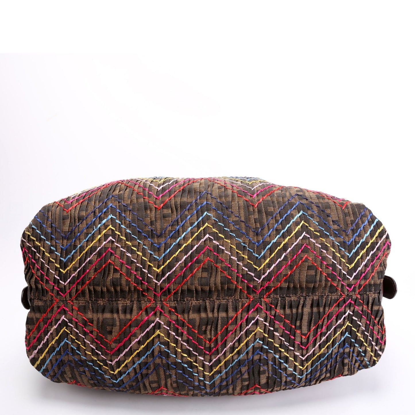 Fendi 8BR579 Pleated Zucca Embroidered Doctor B Hobo Brown/Multicolor Bag