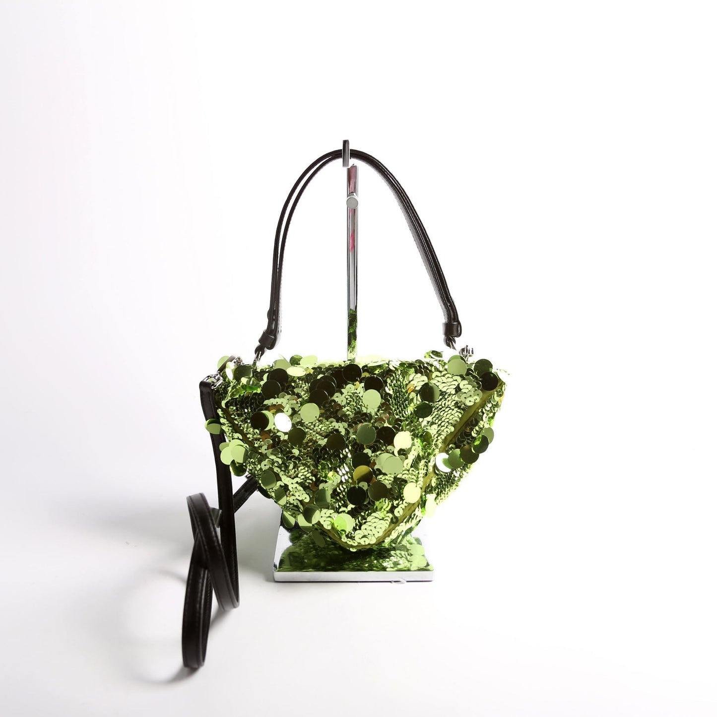 Prada 1BA315 Paillettes Triangle Crossbody Green Bag