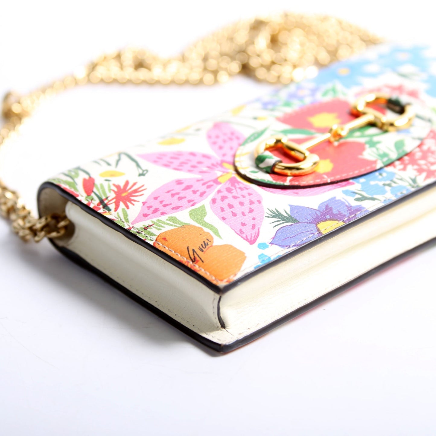 Gucci 621892 Horsebit 1955 Wallet With Chain White/Multicolor Bag
