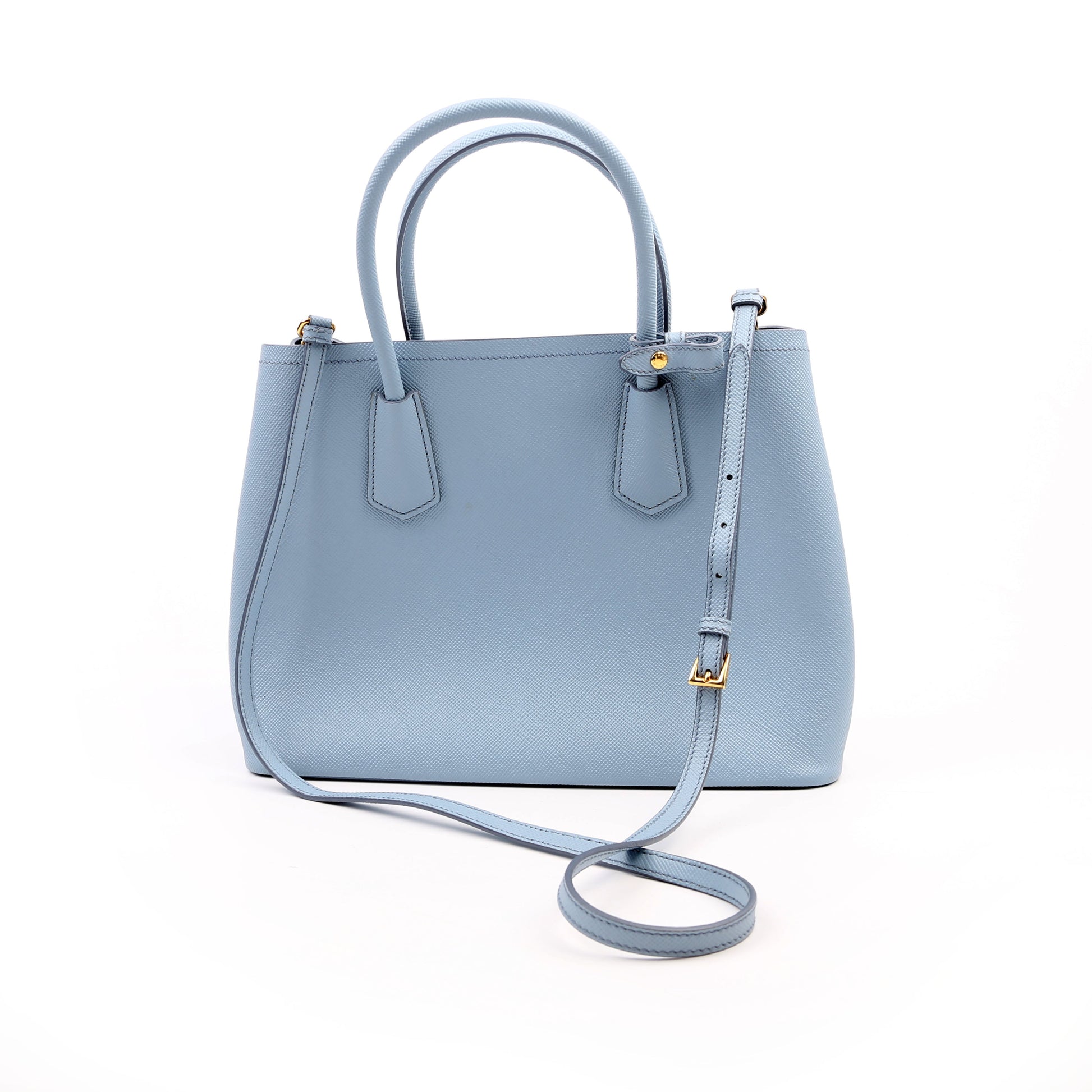 Prada Saffiano Cuir Double Medium Blue Bag