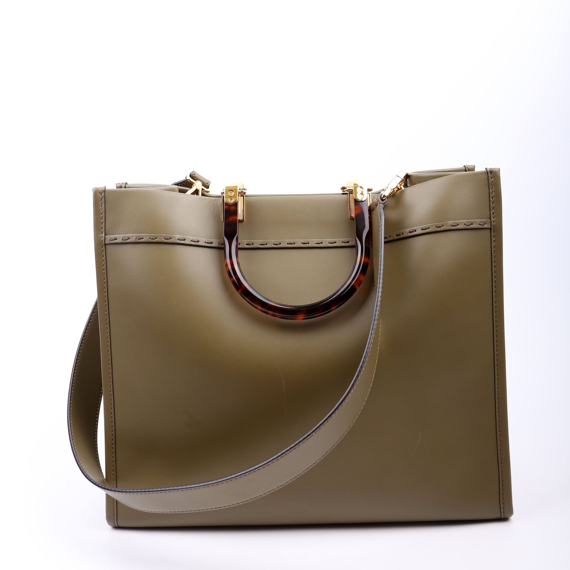 Fendi 8BH386 Sunshine Shopper Medium Leather Green Bag