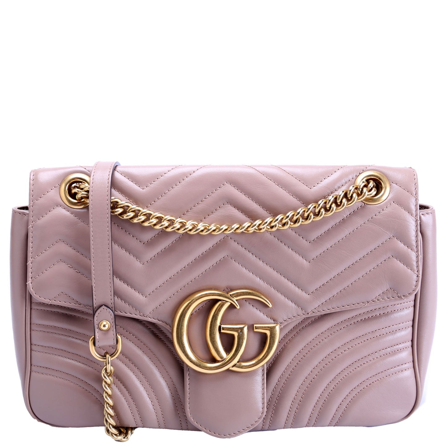Gucci 443496 Marmont Leather Shoulder Medium Nude Bag