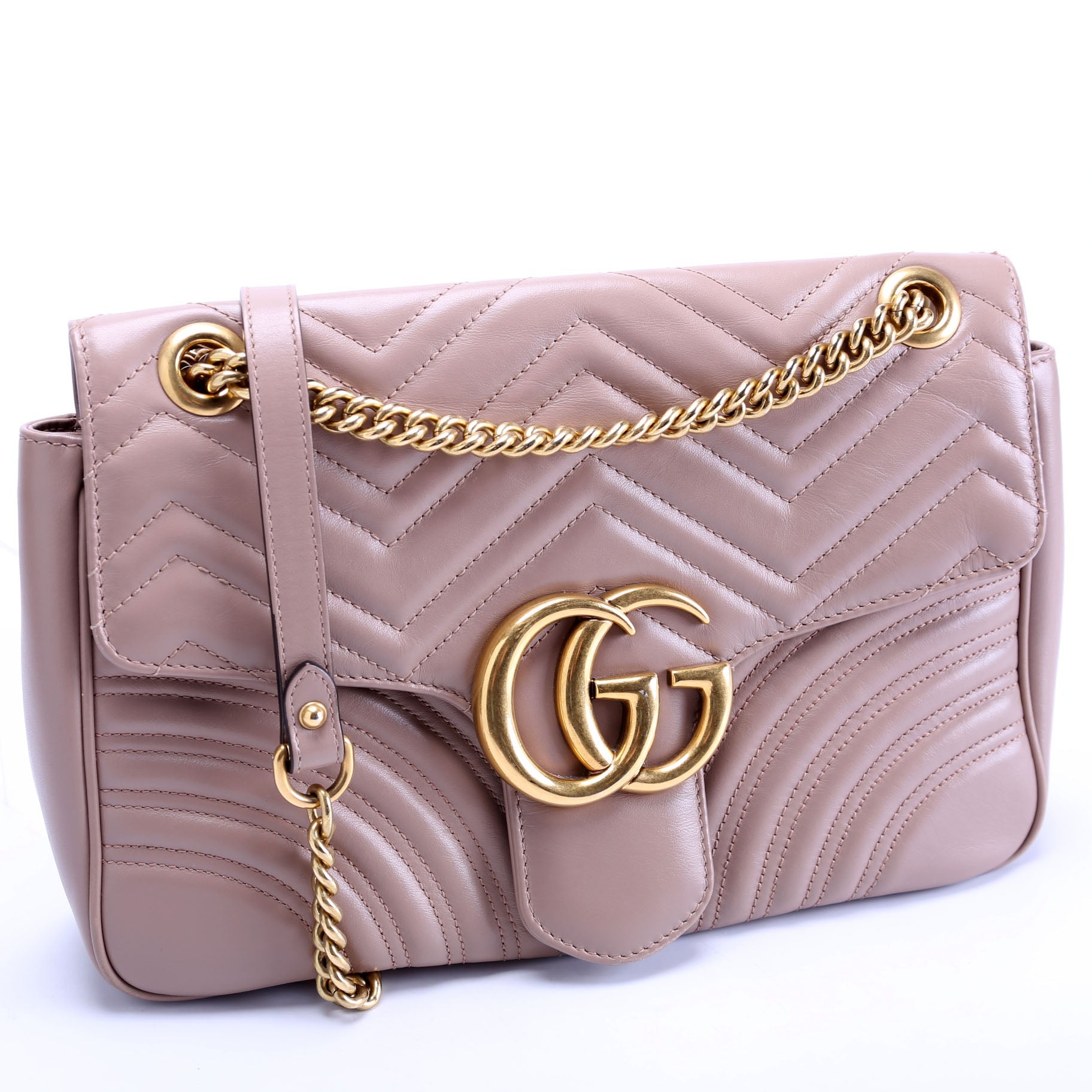Gucci 443496 Marmont Leather Shoulder Medium Nude Bag