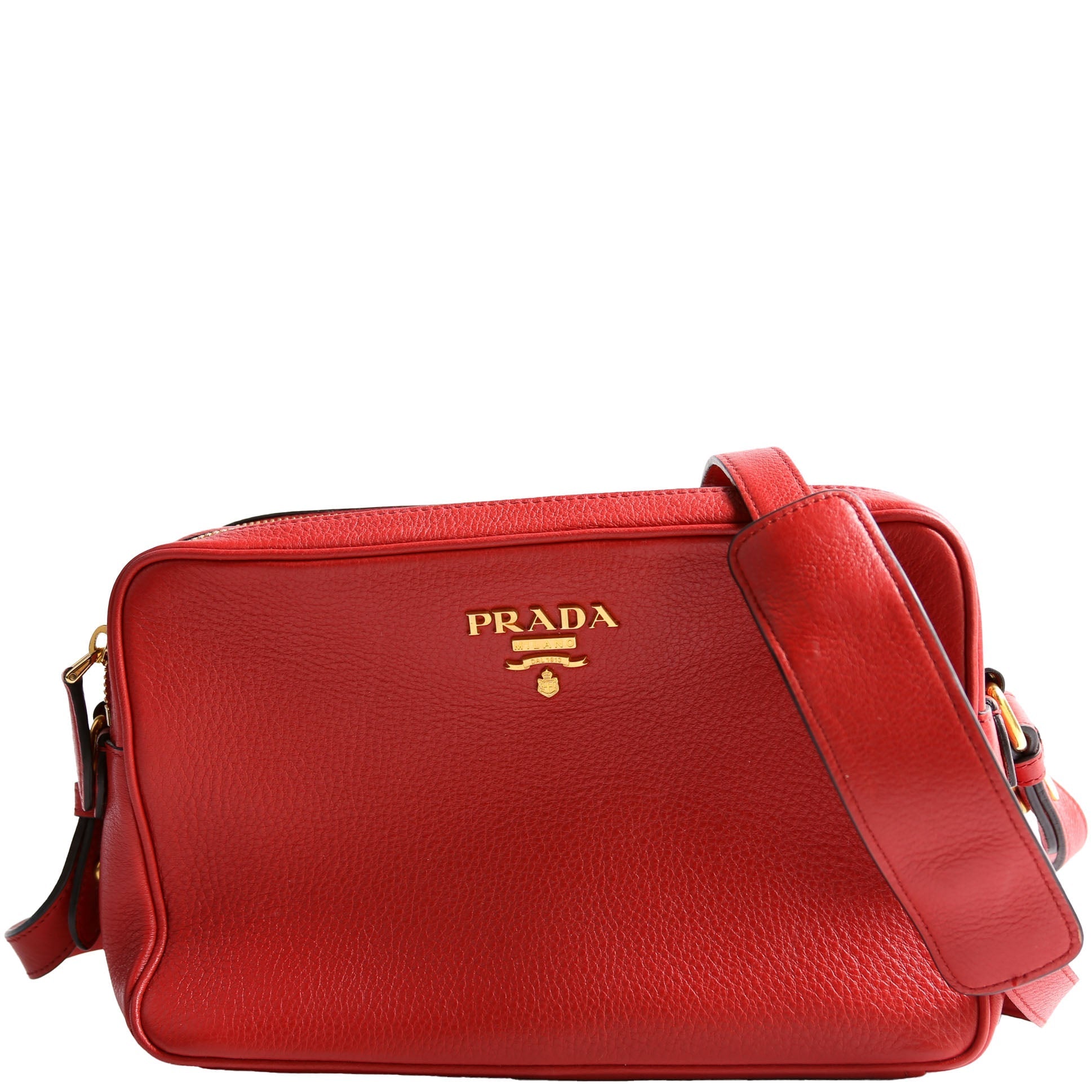 Prada Vitello Daino Double Zip Camera Red/Gold Bag