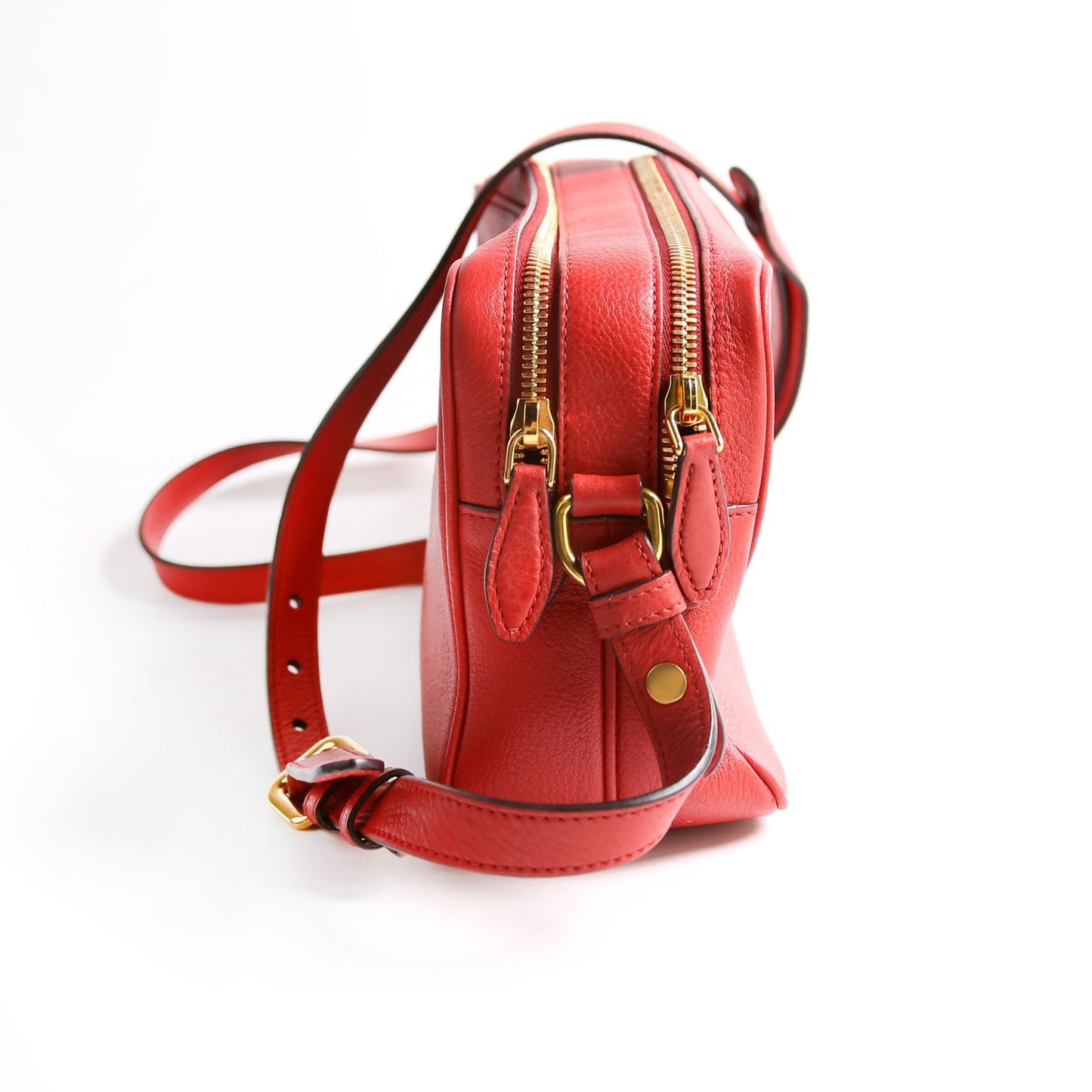 Prada Vitello Daino Double Zip Camera Red/Gold Bag