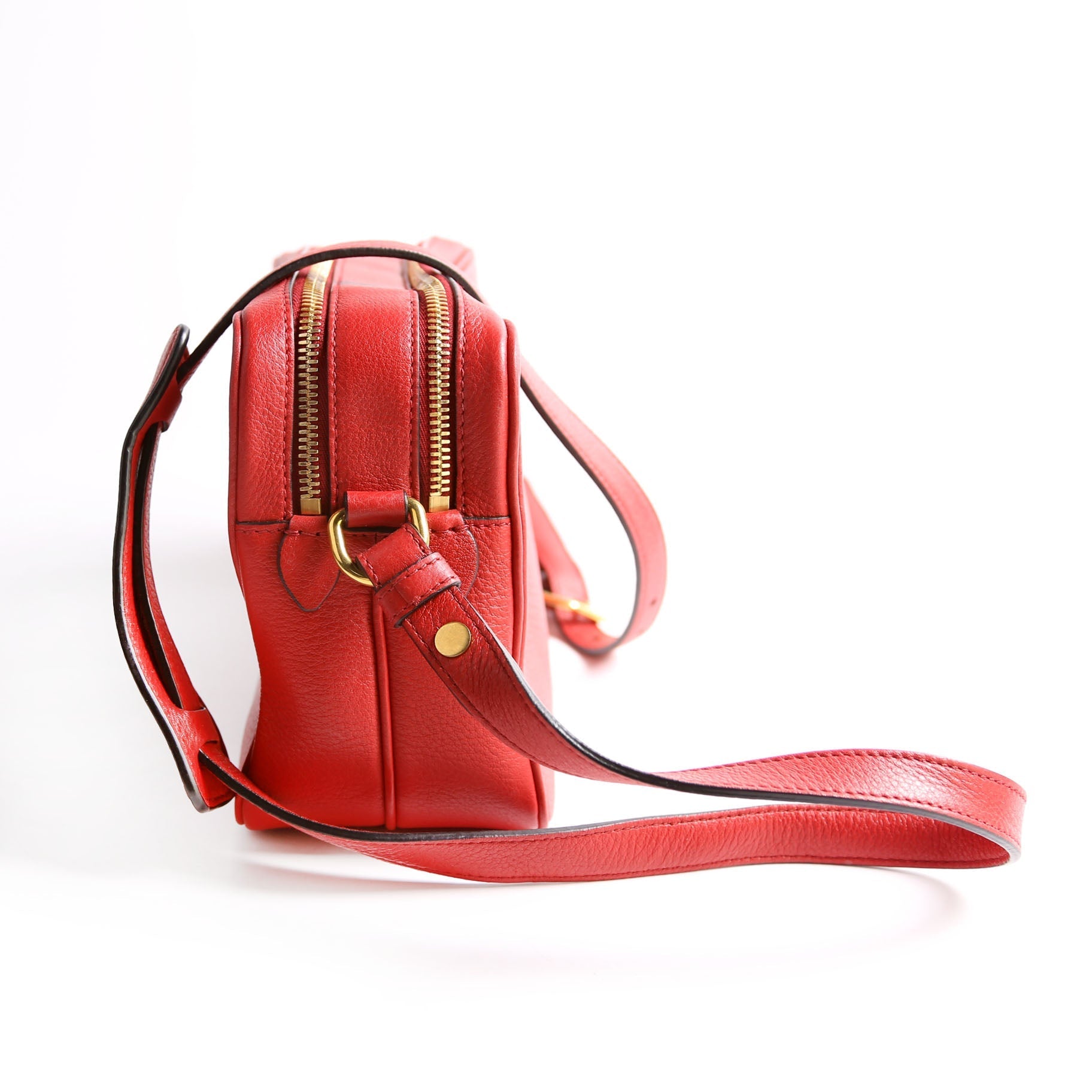 Prada Vitello Daino Double Zip Camera Red/Gold Bag