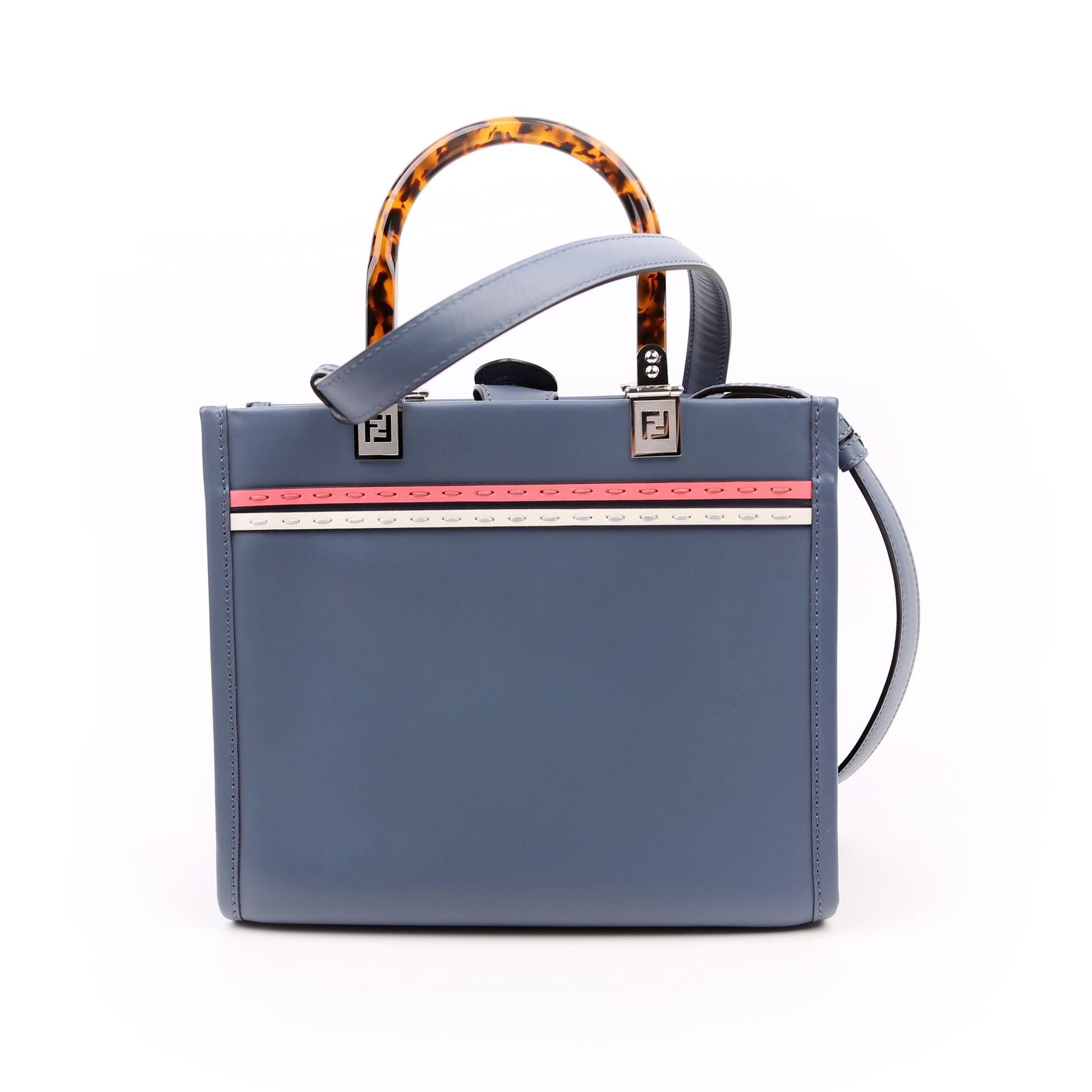 Fendi Sunshine Shopper Small Leather Tote Blue Bag