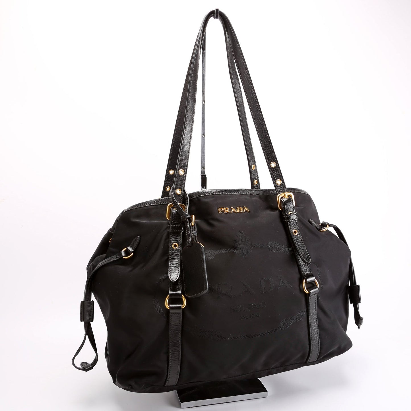 Prada Logo To Nylon/Saffiano Black Bag