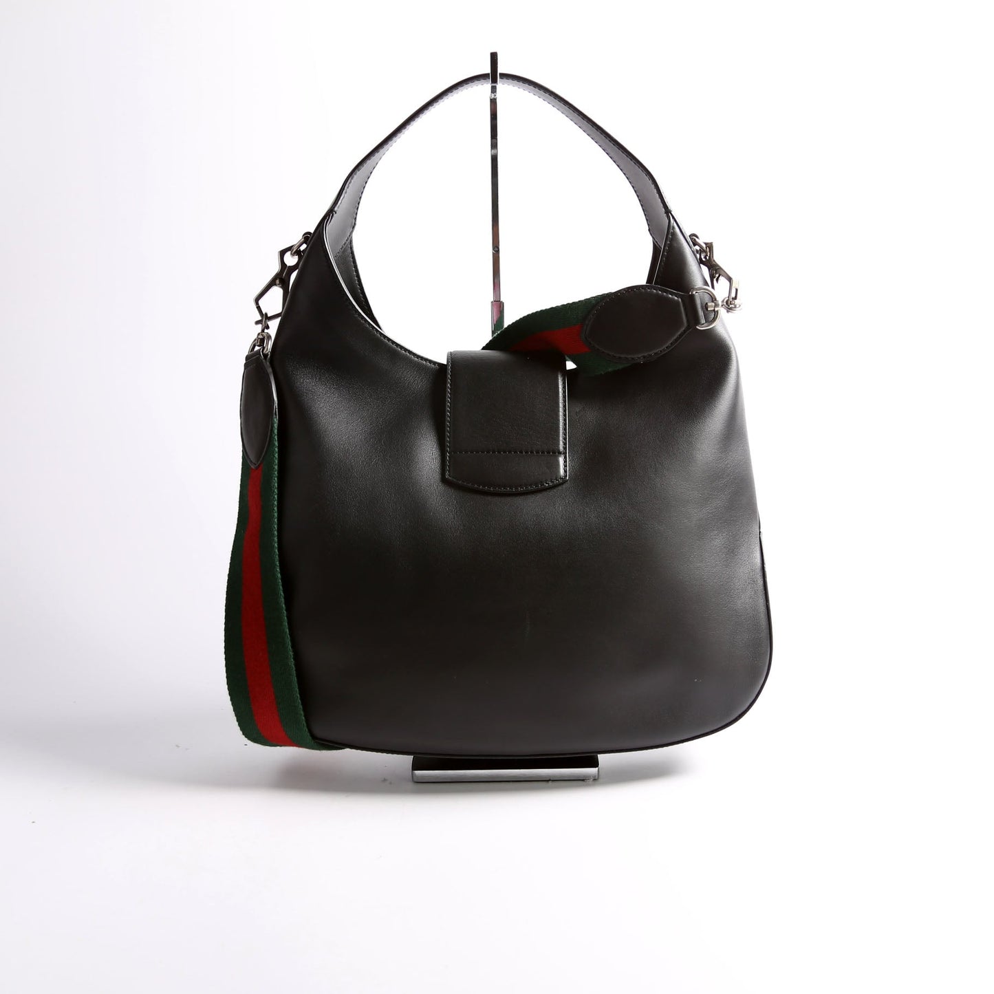 Gucci 44687 Web Stripe Dionysus Leather Hobo Black Bag