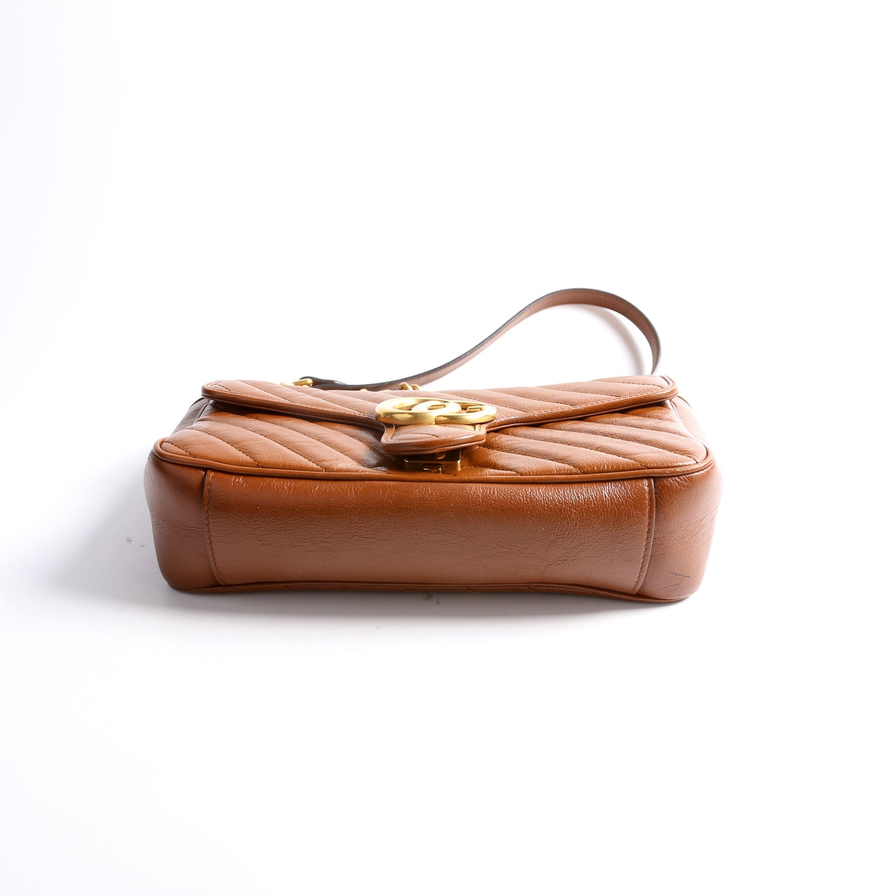 Gucci 443497 Marmont Diagonal Leather Shoulder Small Flap Brown Bag