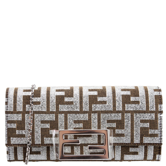 Fendi 8M3065 FF Jacquard 1974 Continental Wallet On Chain Brown/Silver Bag