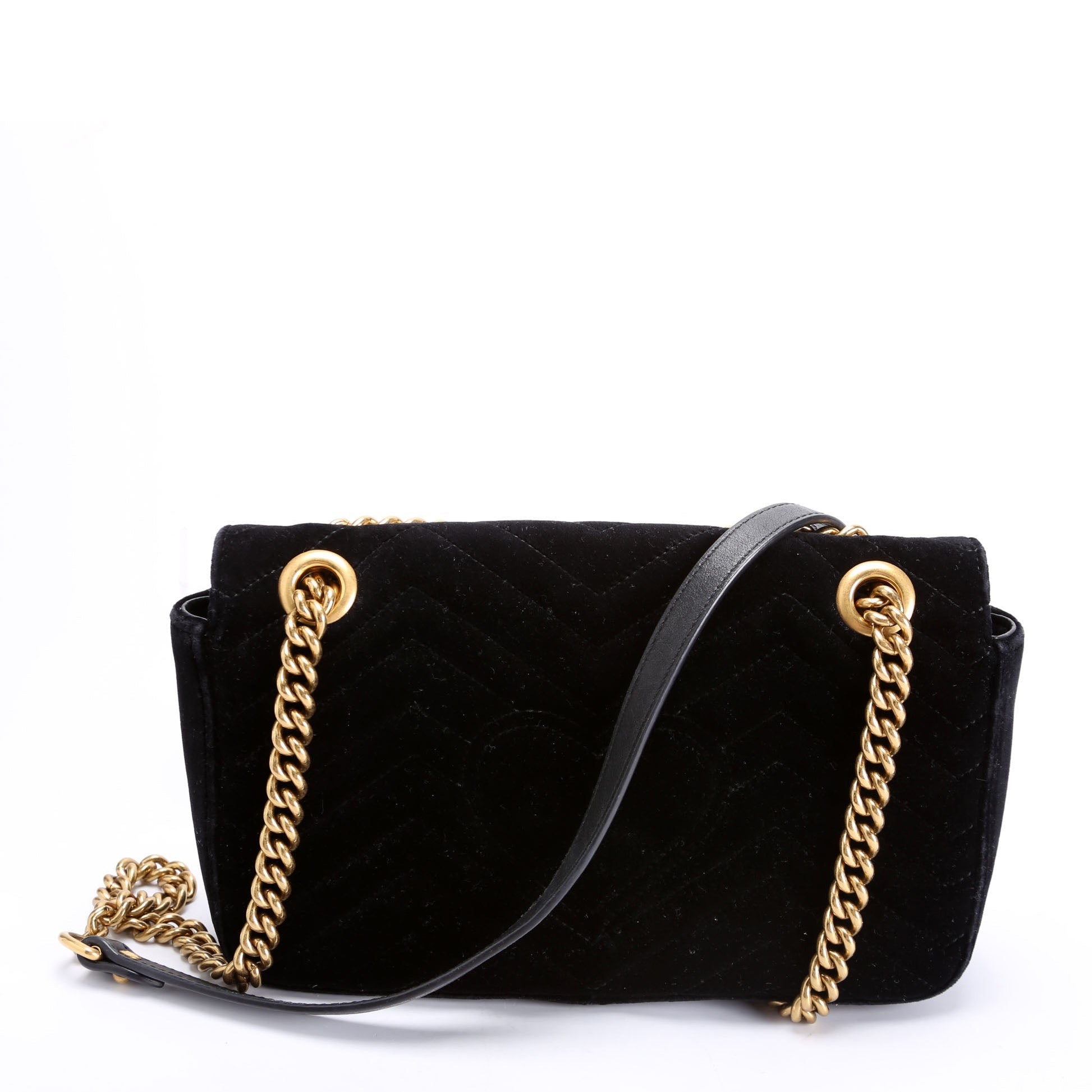 Gucci 443497 Marmont Shoulder Velvet Small Flap Black Bag