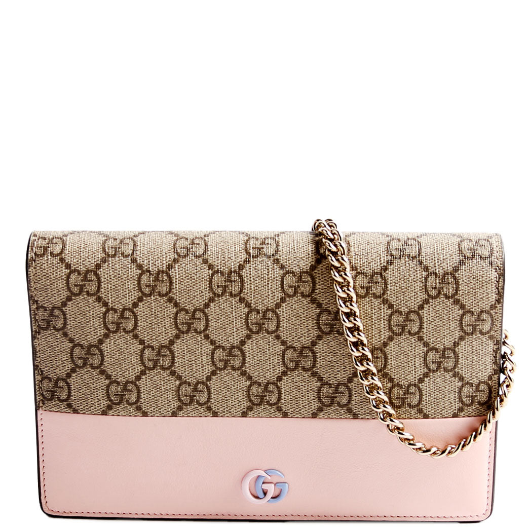 Gucci 790060 GG Supreme BI Color Wallet On Chain Pink/Light Blue/Beige Bag