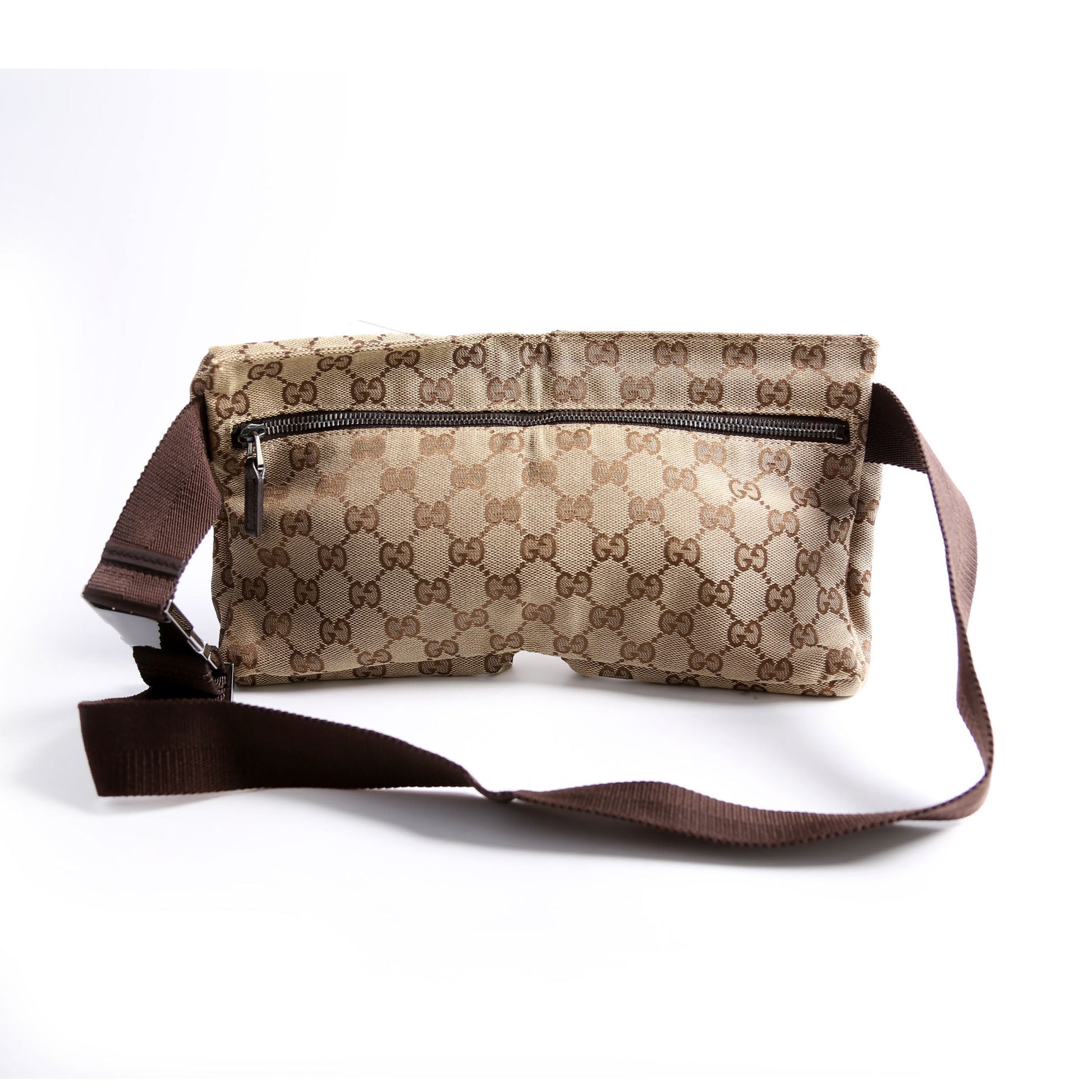 Gucci 28566 GG Canvas Waist Brown Bag
