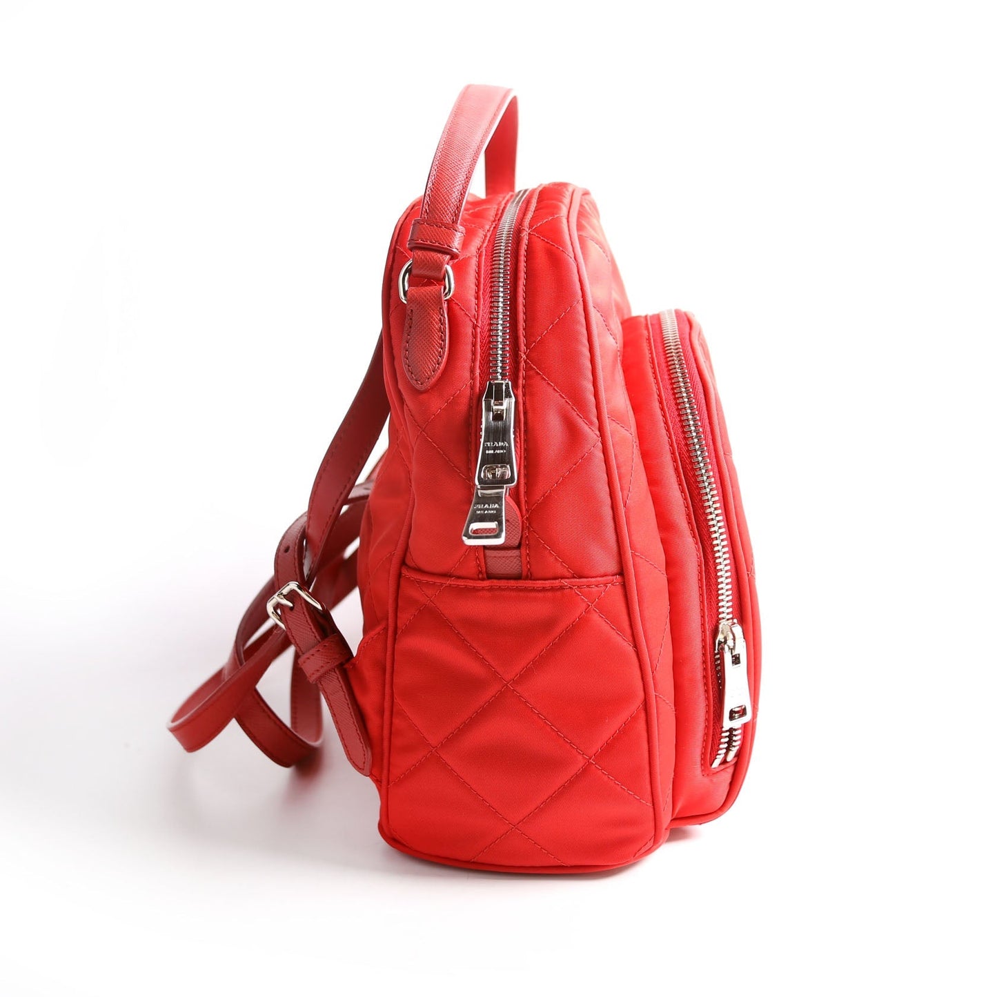 Prada 1BZ066 Quilted Nylon Mini Backpack Red Bag