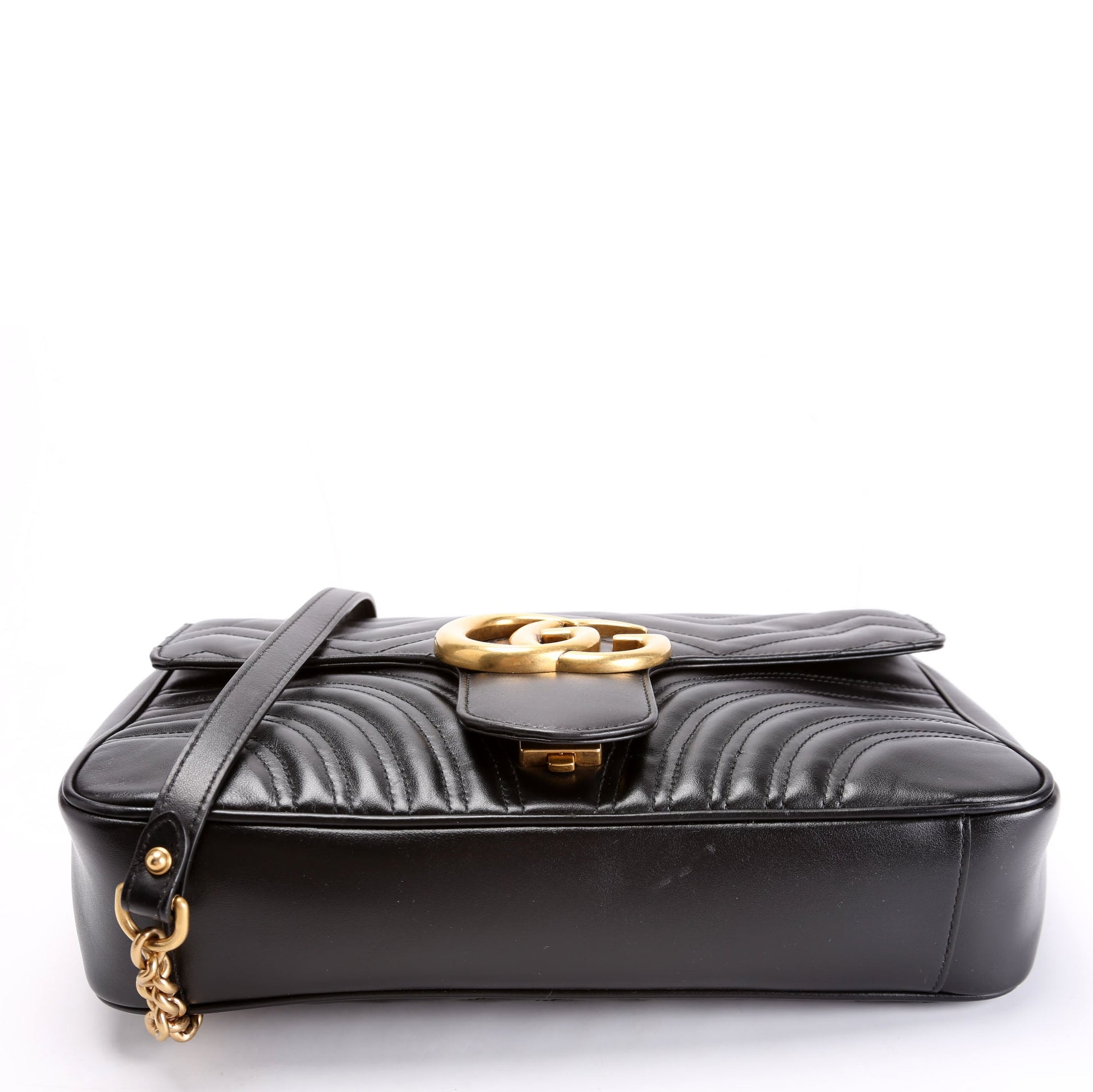 Gucci 443496 Marmont Leather Shoulder Medium Black Bag