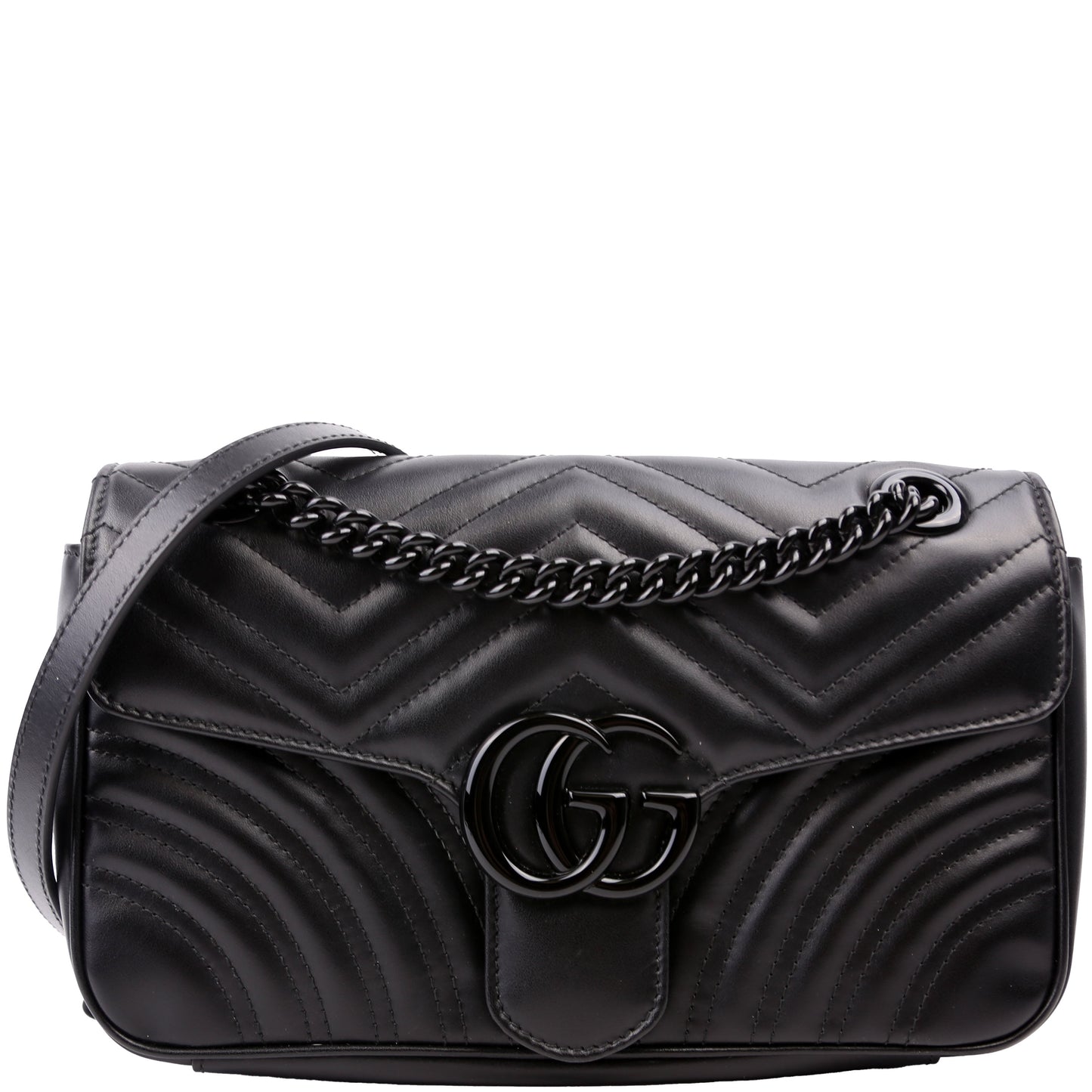 Gucci 443497 Marmont Leather Monochrome Shoulder Small Flap Black Bag