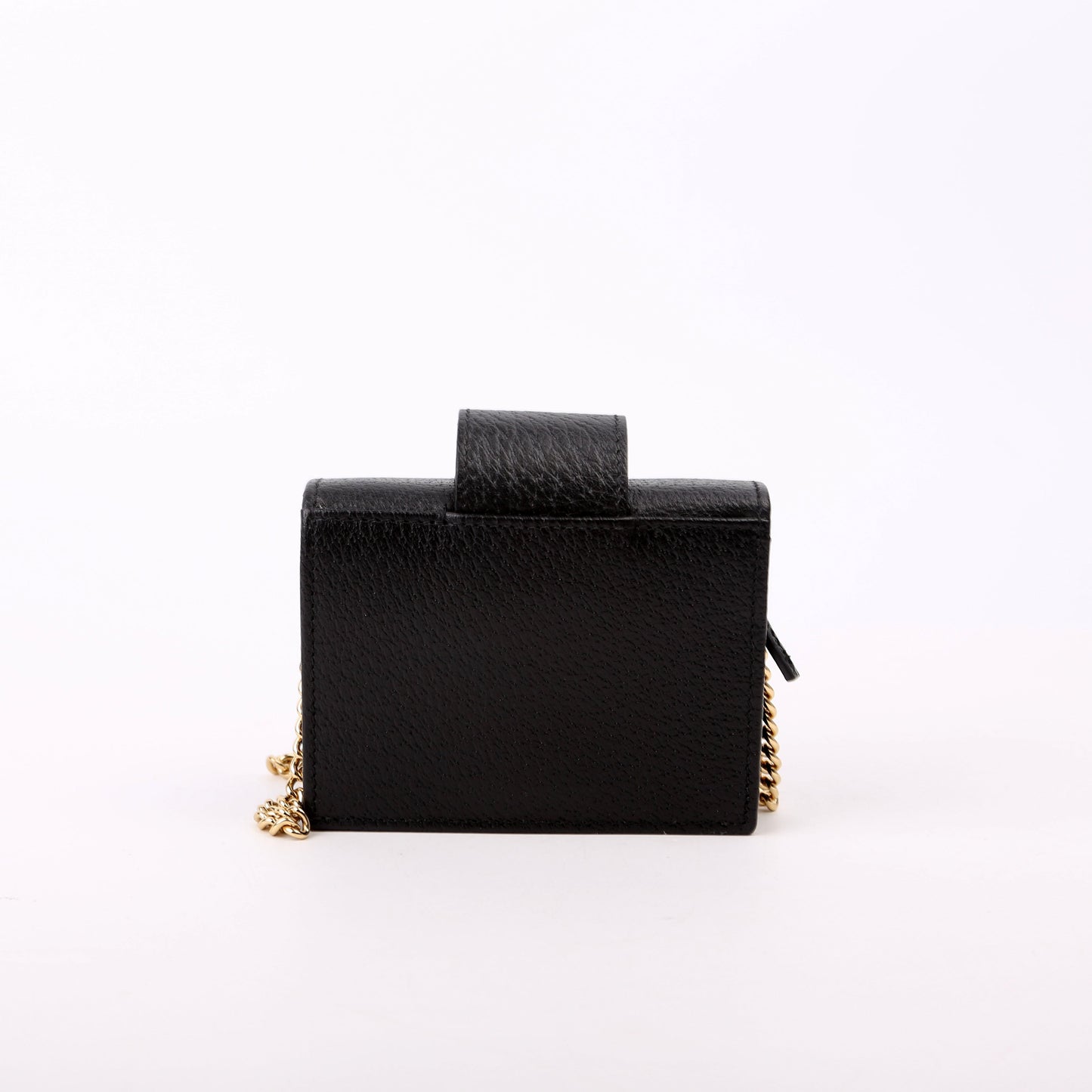 Gucci 617195 GG Enamel Calfskin Lipstick Card Holder Chain Wallet Black Bag