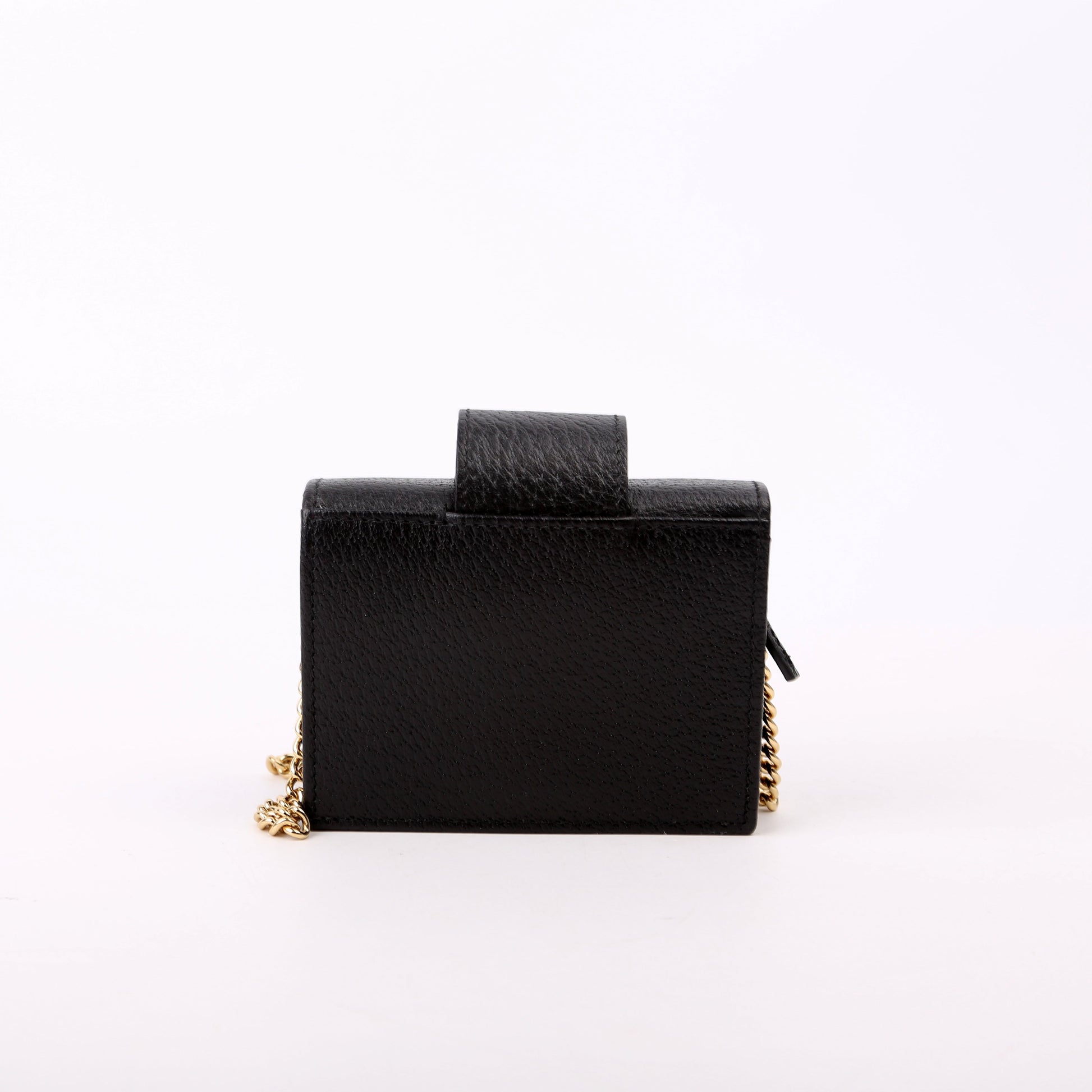Gucci 617195 GG Enamel Calfskin Lipstick Card Holder Chain Wallet Black Bag
