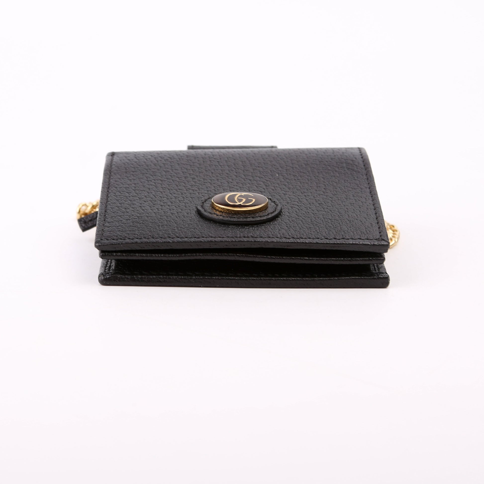 Gucci 617195 GG Enamel Calfskin Lipstick Card Holder Chain Wallet Black Bag