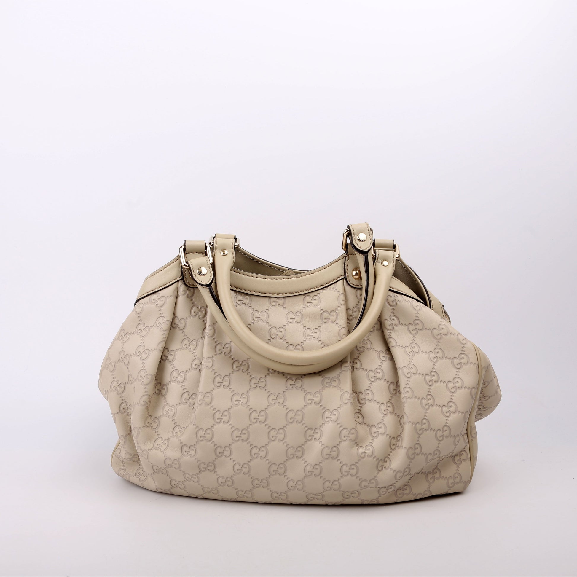 Gucci 211944 Sukey GG Leather Medium Cream Bag