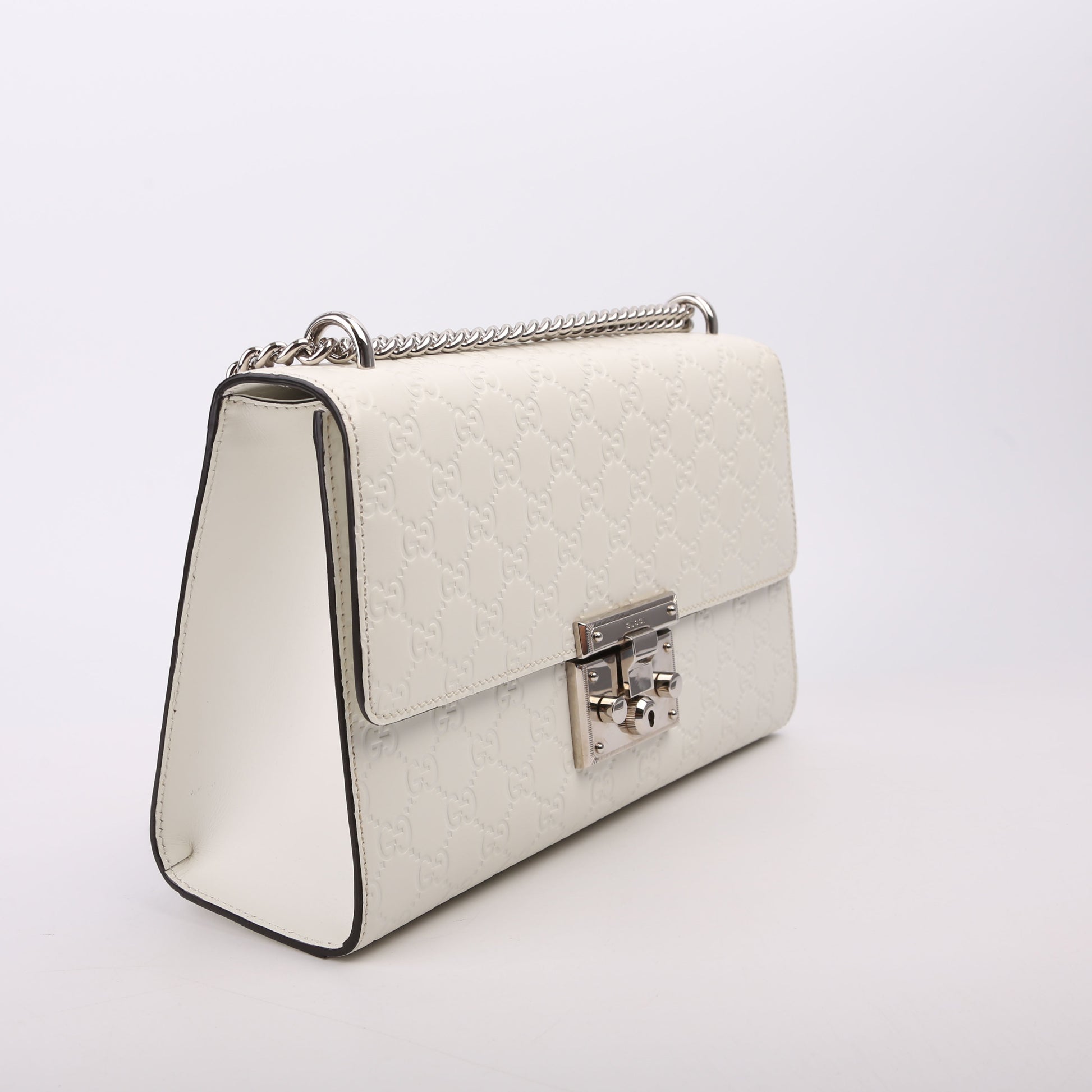 Gucci 409486 Padlock GG Leather Shoulder Medium White Bag