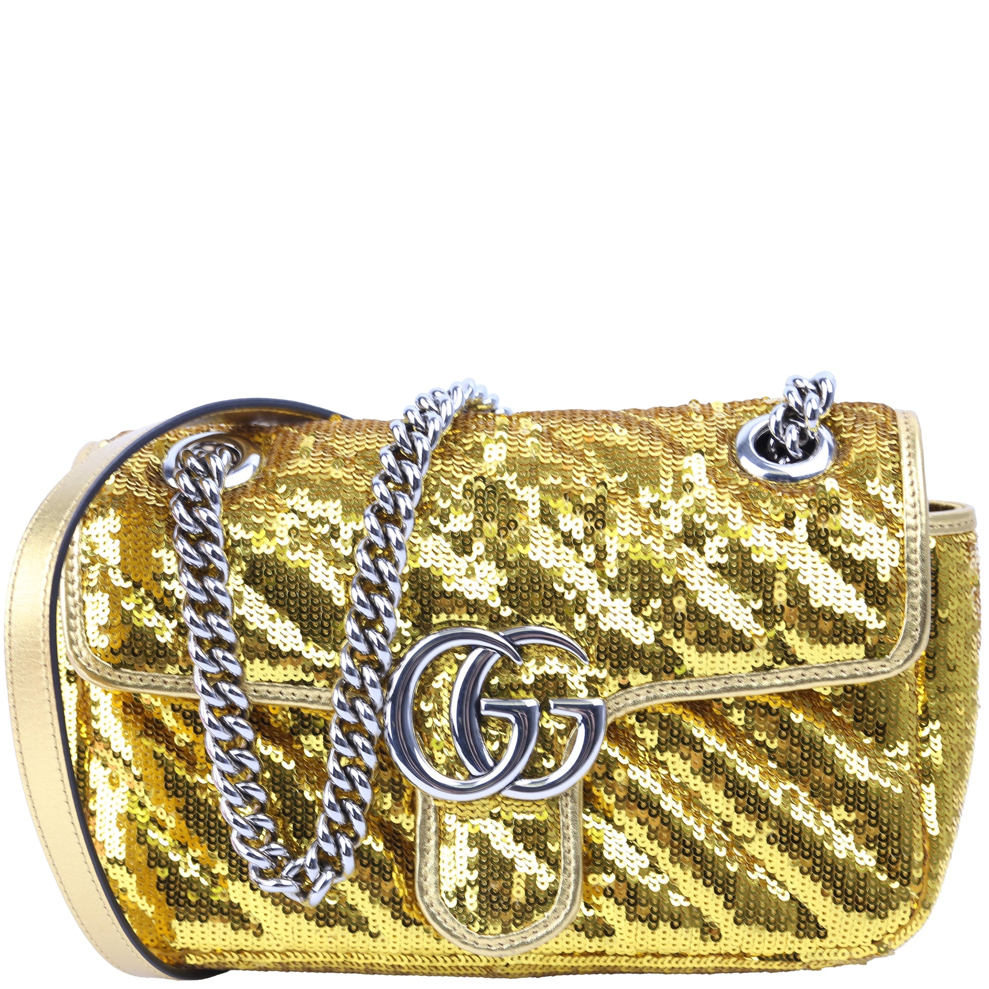 Gucci 443497 Marmont Shoulder Small Flap Sequin Gold Bag