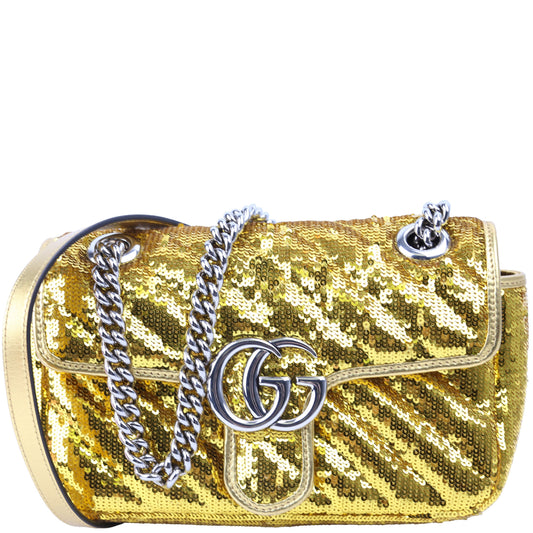 Gucci 443497 Marmont Shoulder Small Flap Sequin Gold Bag