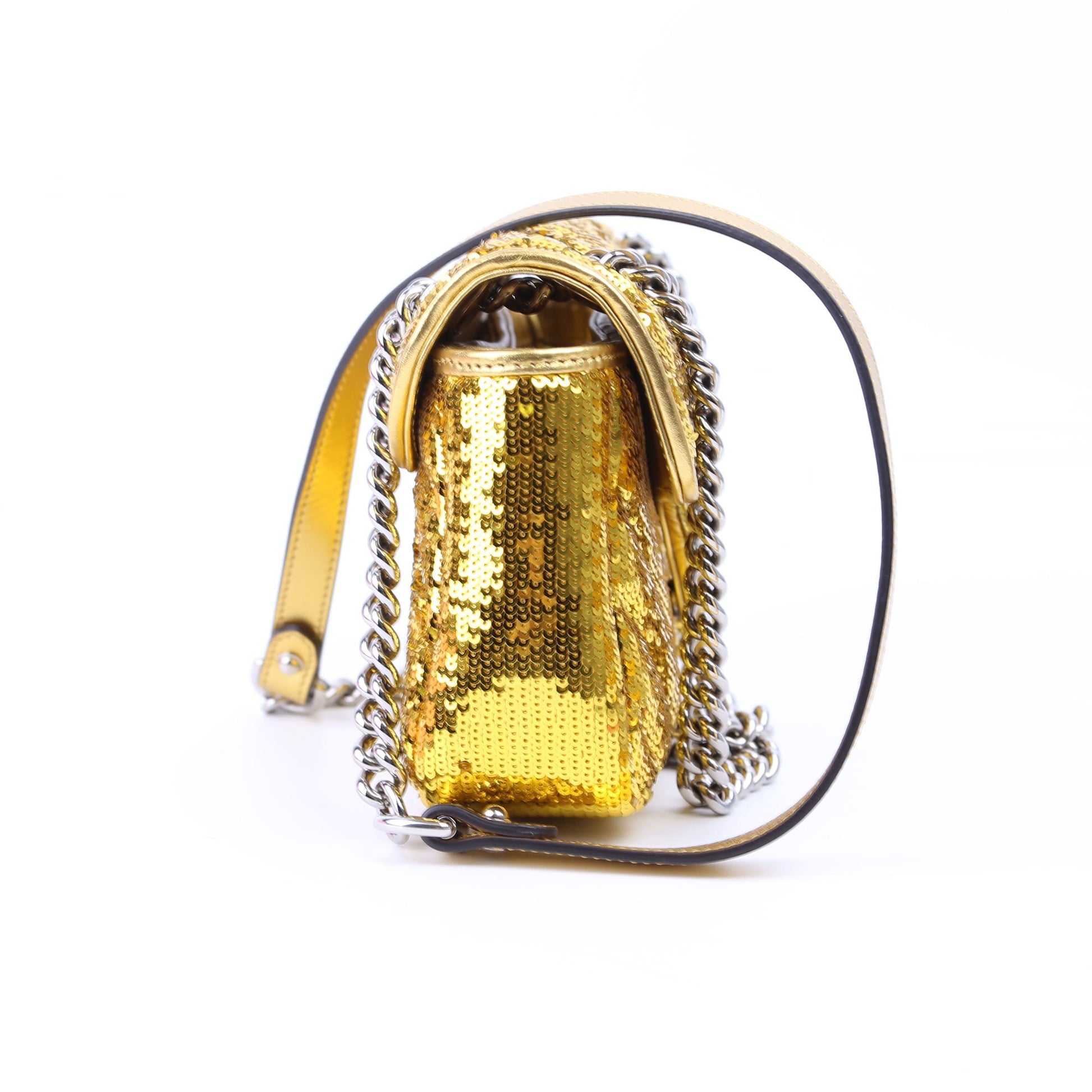 Gucci 443497 Marmont Shoulder Small Flap Sequin Gold Bag