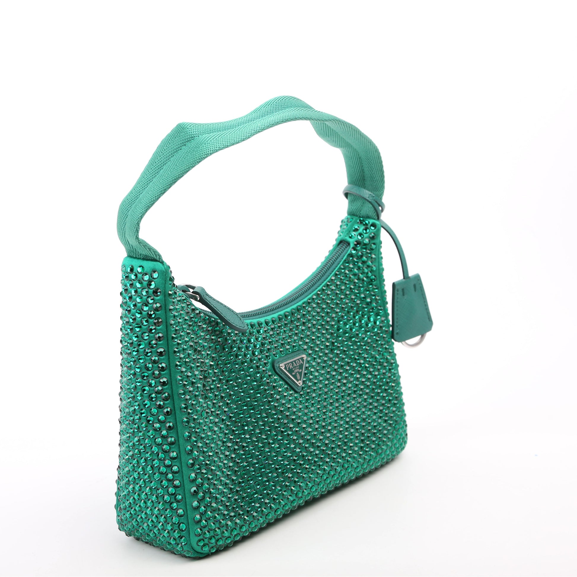 Prada 1BC515 Satin Crystal Re-Edition 2000 Mini Green Bag