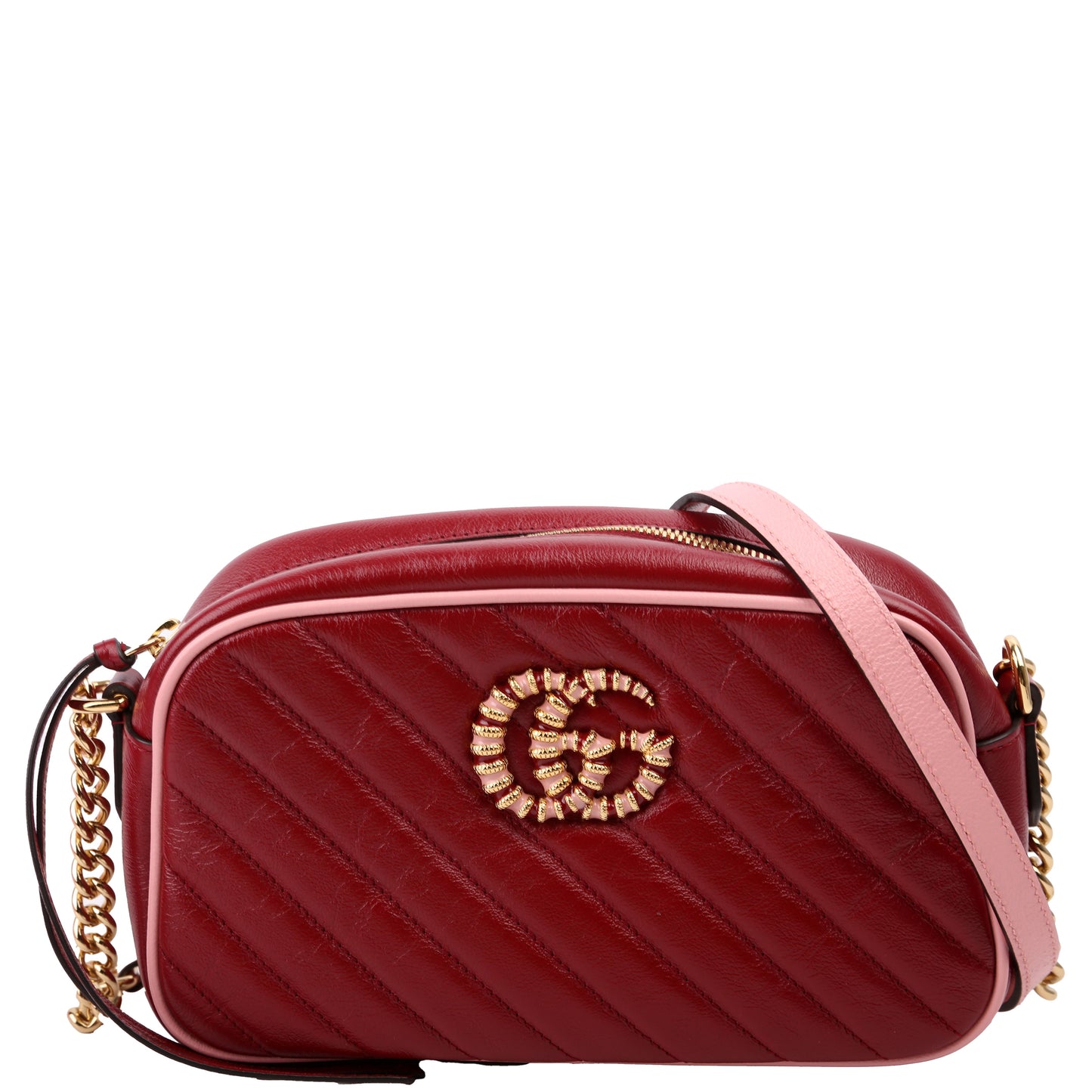 Gucci 447632 Marmont Torchon Small Leather Camera Red/Pink Bag