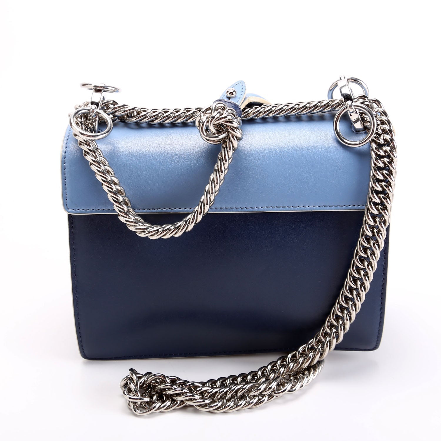 Fendi 8M0381 Kan I Scalloped Leather/Pearls Small Blue Bag