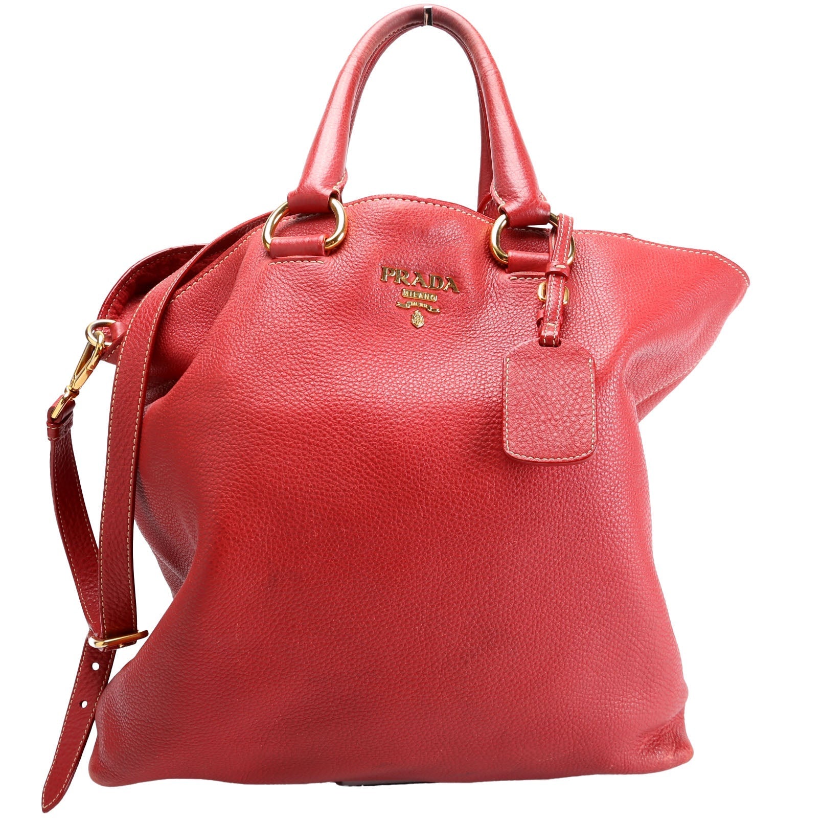 Prada BN1713 Soft Calf Large Shopping Tote Red Bag